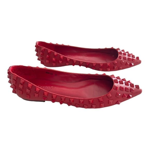 BY ZENITH Leather Ballet Red Studs Flats Woman’s Shoes Size 37. - Picture 3 of 7